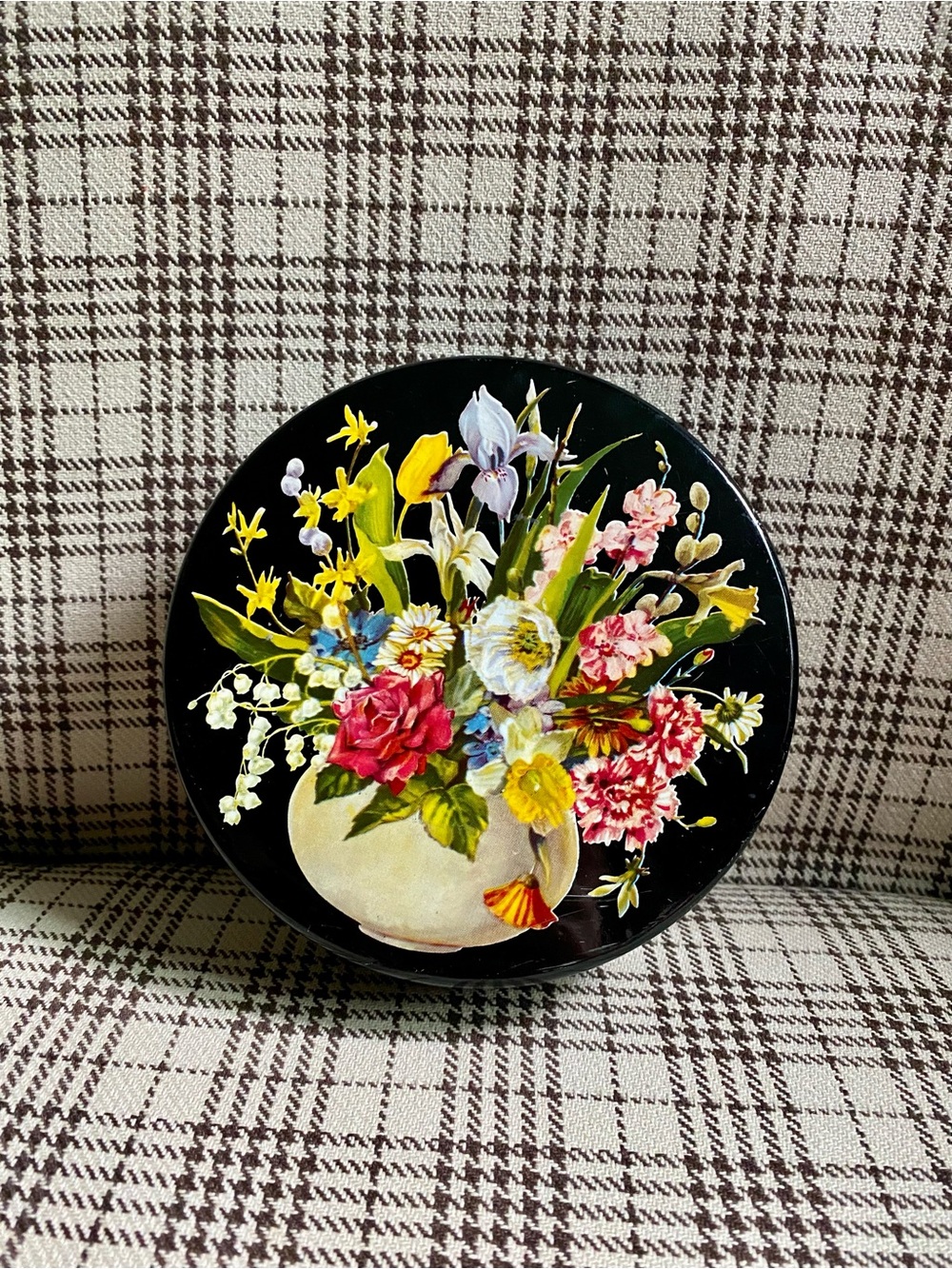 Hand-Painted Floral Tin - Black Background